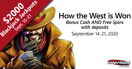 Intertops Poker offering wild west style spins week plus blackjack bonuses