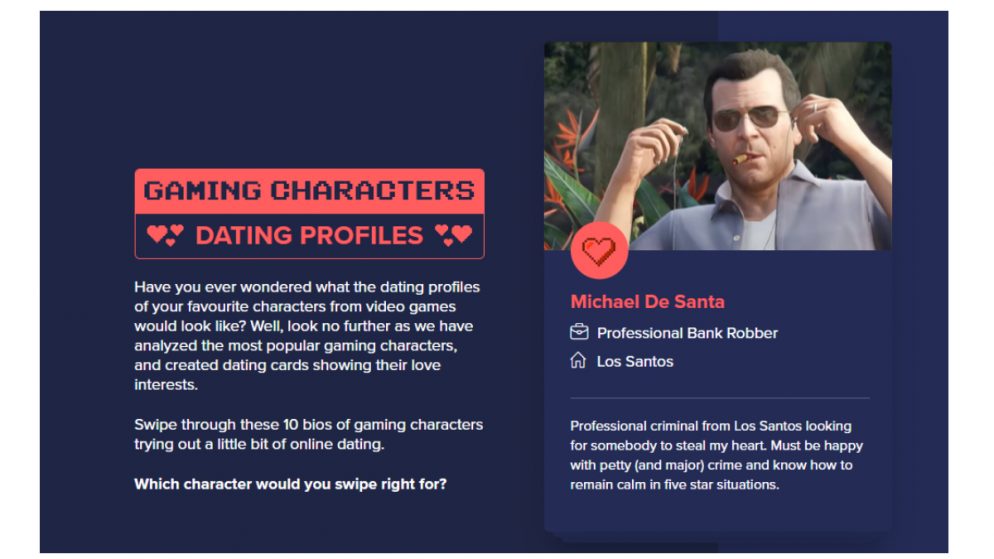 WHO PUSHES YOUR BUTTONS — WHAT WOULD POPULAR GAMING CHARACTERS’ DATING PROFILES LOOK LIKE?