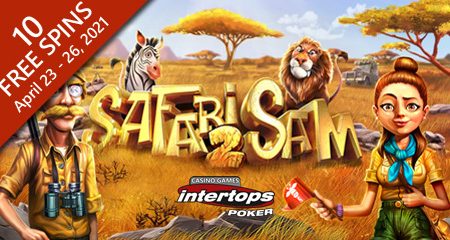 Intertops Poker featuring extra spins on Betsoft’s online slot Safari Sam 2