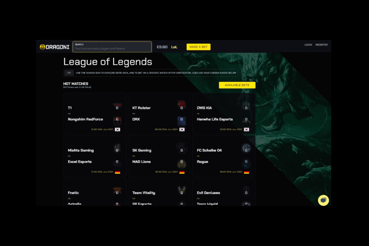 Dragoni.gg launch eSports betting site complete with form analysis & team stats