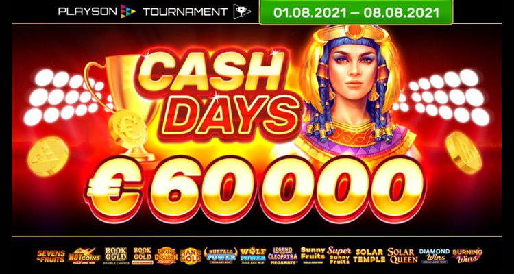 Playson launches August edition of online slots CashDays Tournament with €60,000 prize pool