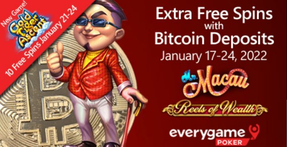 Extra Spins week is back at Everygame Poker with Bitcoin deposits earning more spins