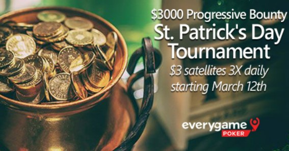Everygame Poker prepping for $3,000 GTD St. Patrick’s Day poker tournament with $3 satellites